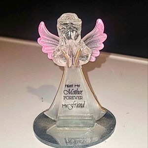 Vintage Glass Angel With Pink Wings "First My Mother Forever My Friend"